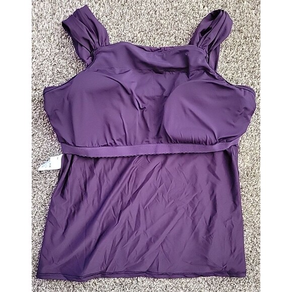Lands' End Swim Top Purple 18D Tankini XL Solid Padded Shelf Bra Solid S412 - Picture 6 of 7